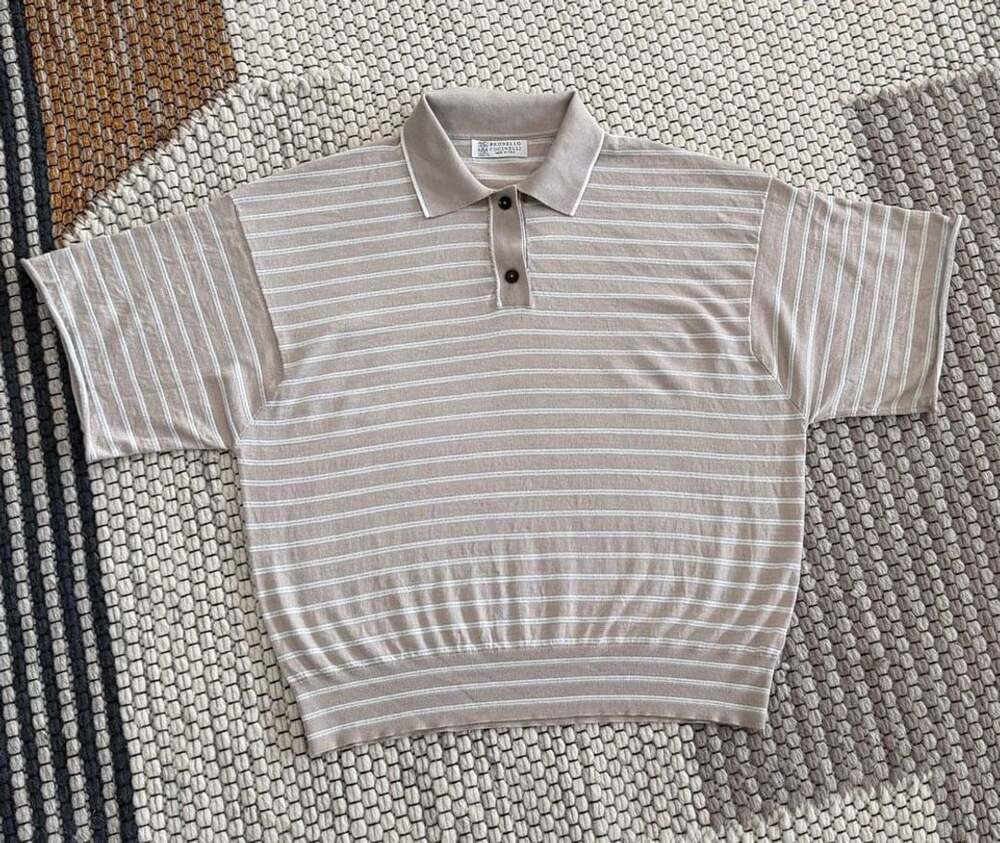 Brunello Cucinelli Striped Polo Shirt Brown oversized size s/m ( see description